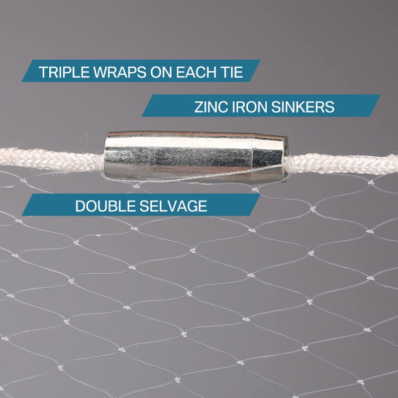 Yeahmart American Saltwater Fishing Cast Net for Bait Trap Fish 8ft Radius Casting Nets with Heavy Duty Real Zinc Sinker Weights, 3/8inch Mesh Size - Image 5